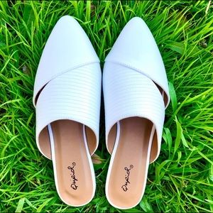 White Vegan Leather Mule Flats